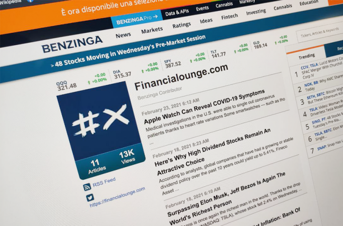 Financialounge.com sul mercato americano con le proprie news in inglese su Benzinga.com